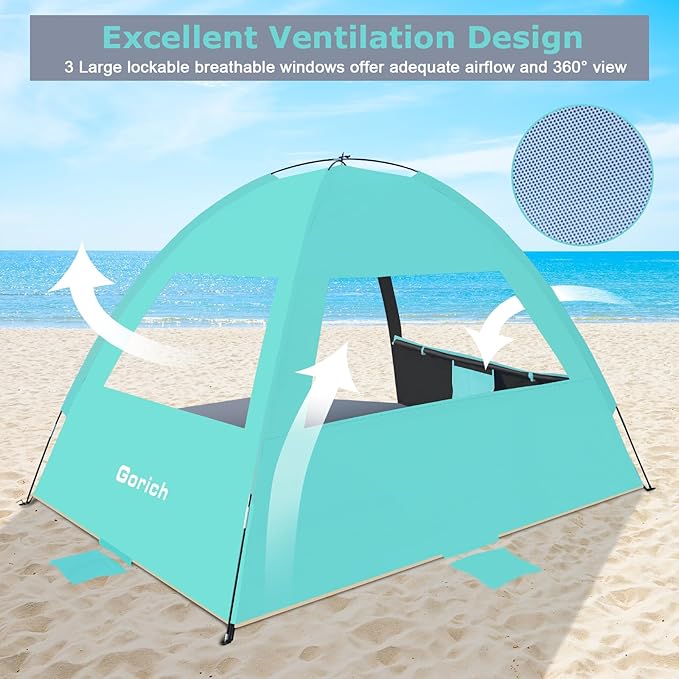 Gorich Beach Tent Sun Shelter for 3/4-5/6-7/8-10 Person with UPF 50+ UV Protection, Lightweight & Easy Setup Beach Shade Canopy, Portable Beach Shade Tent Beach Cabana