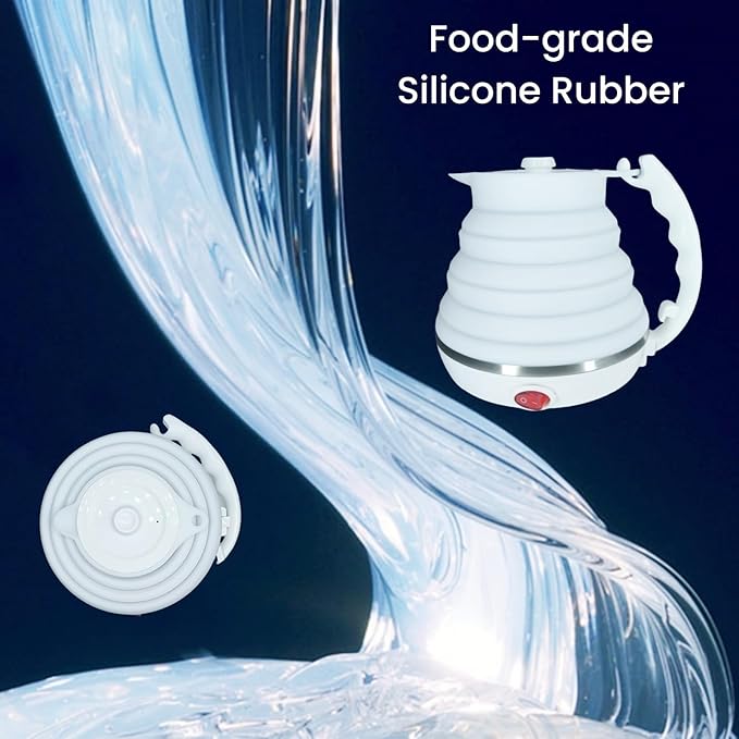 Travel Kettle Electric, Portable Travel Tea Kettle Small, Ultra-thin Collpasible Electric Kettle, Food Grade Silicone Foldable, Auto Shut off and Keep Warm, 110V 555ml (White)