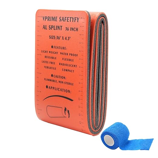 First Aid Splint 36" X 4.3" Orange -Waterproof First Aid Medical Tactical Field Splint For Bone Fracture Treatment (1, Folded)
