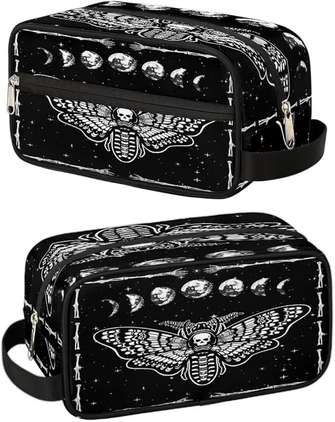 Gothic Skull Black Hanging Toiletry Bag,Travel Hygiene Kits,Waterproof Makeup Carry-on Bags,Cosmetic Bag,Approved Shave Dopp Kit for Toiletries Shower Bathroom Halloween Accessories Gifts