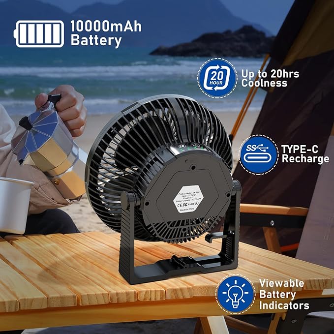 MORECORE Portable Camping Fan with LED Lantern, 24HRS Running 8inch Rechargeable Tent Fan, Powerful 3-Speed 180° Rotate with Hook, Quiet for Outdoor RV Travel Fishing Hurricane Emergency Power Outage