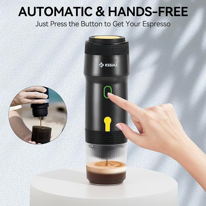 Portable Espresso Machines, Electric Espresso Maker with Self-Heating, USB-C & Car Charger, 20 Bar Mini Coffee Maker With NS Capsule & Ground Coffee for Camping, Hiking, Travel, Office, Blcak