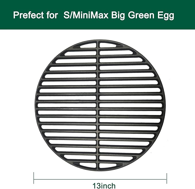 13" Cast Iron Cooking Grid for S/MiniMax Big Green Egg Accessories, Round Grill Grate Grids for BGE or Other Same Size Charcoal Grill
