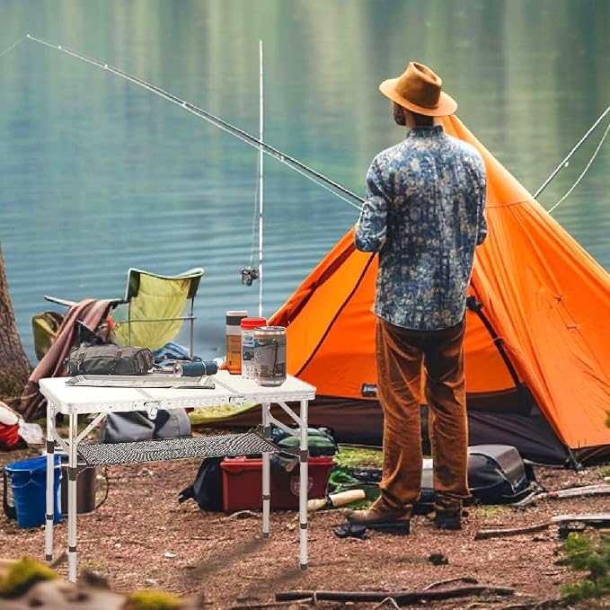 Folding Camping Table, 35''L x16''W Camp Aluminum Table with Adjustable Height Legs, Indoor Outdoor Lightweight Portable Folding Dining Table for Camp Picnic Beach Cooking 3Ft(3 Heights 10"/20"/27")