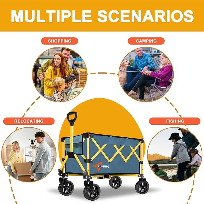 Collapsible Wagon Cart with Wheels, Heavy Duty Foldable Wagon Cart with 230lbs Weight Capacity, Utility Beach Wagons Portable for Outdoor, Grocery, Camping, Shopping, Green