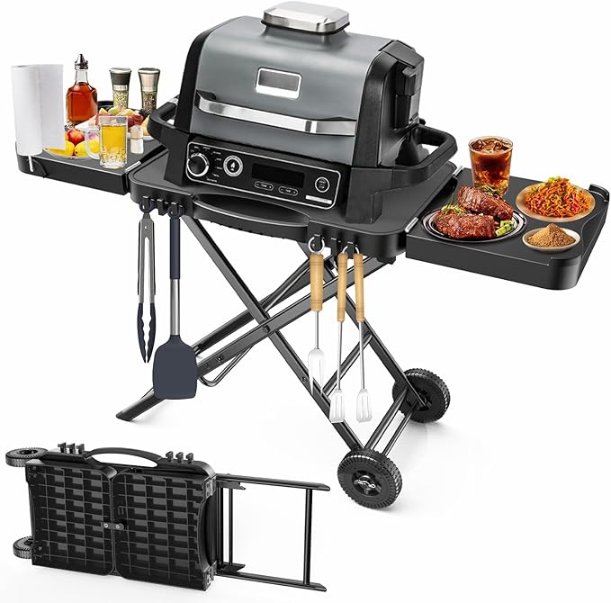 Portable Indoor Grill Table Stand for Ninja Woodfire Outdoor Grill(OG701 OG850 OG951 Series), 51in Large Space, Folding Camping Tailgating Table for Blackstone Griddle/Onni Pizza Oven,2 Wheels