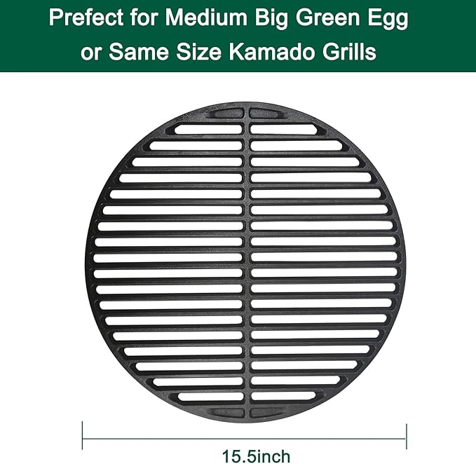15.5" Round Cast Iron Cooking Grid for Medium Big Green Egg Accessories, Grate Grids Grate Fire Pit for BGE Grill Dome Char-Griller or Same Size Charcoal Grill