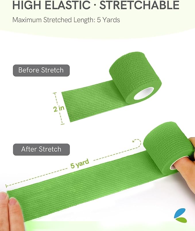 FriCARE Self Adhesive Bandage Wrap, Medical Tape in First Aid Kit, Cohesive Bandages for Wounds Sport Vet, FSA/HSA Eligible, 2 Inches X 5 Yards 6 Rolls, Emerald Green