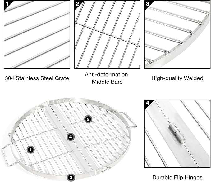 REDCAMP Foldable Fire Pit Cooking Grill Grate 30 Inch, Campfire BBQ Grill with Portable Handle & Support Wire, Heavy Duty Stainless Steel Round Campfire BBQ Grill for Outdoor Picnic Party & Gathering