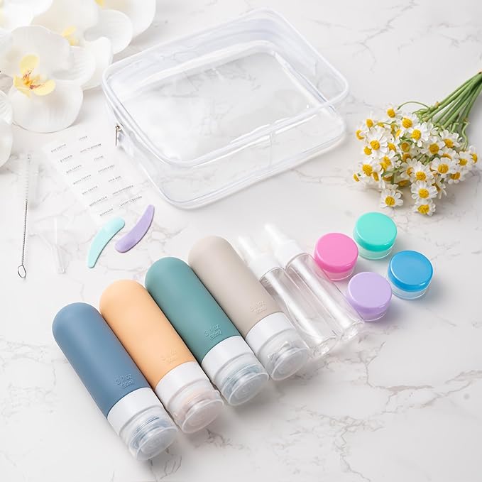 MODENGKONGJIAN 16 Pack Travel Bottles for Toiletries,TSA Approved Silicone Squeezable Travel Shampoo Bottles, 3oz Leak Proof Refillable Toiletry Cosmetic Containers(16 Pcs/Light Yellow)