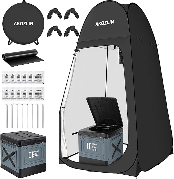 AKOZLIN Portable Pop Up Shower Tent with Camping Toilet for Camping Beach Outdoor Use 47.2" Lx47.2 Wx74.8 H
