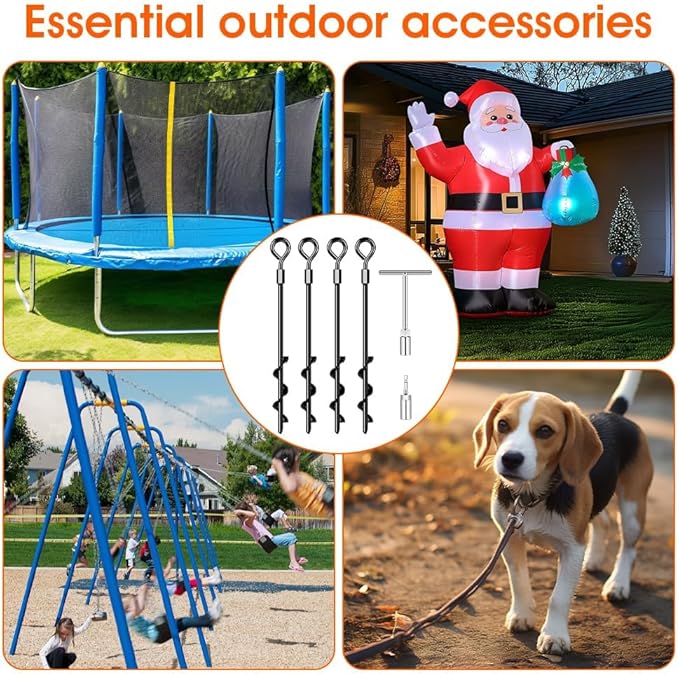 Ground Anchors Screw in, Heavy Duty Tent Stakes Trampoline Anchors 4Pack, Ground Anchors for Camping Tent, Canopies, Carports, Canopy, Sheds, Swing Sets,14in Ground Anchors for High Winds