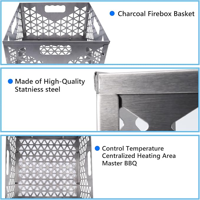 12 Inch Charcoal Firebox Basket for Oklahoma Joe Offset Smoker, Grill Accessories for Long and Efficient Smoking, 12" x 12" x 7.5 "Fire Basket for Oklahoma Joes Highland (Stainless Steel)