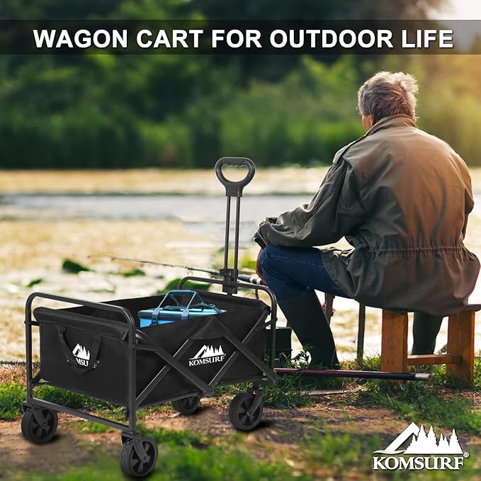 Foldable Utility Wagons Folding Cart on Wheels, Lightweight Portable Folding Utility with 200 lbs Capacity with Side Pockets for Grocery Shopping Cart for Grocery Sports Garden Camping