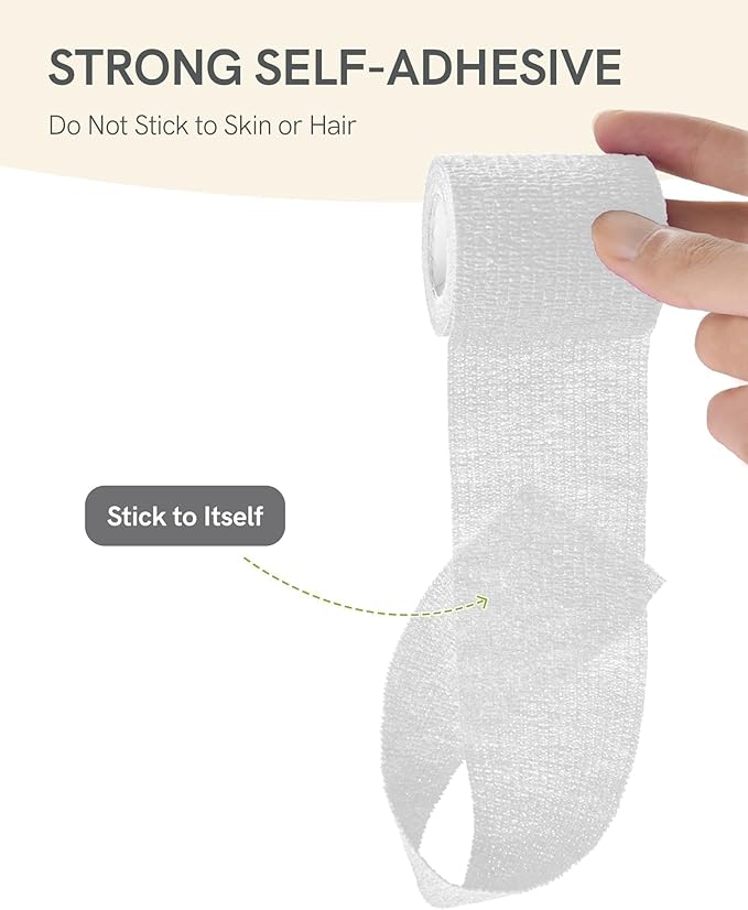FriCARE Self Adhesive Bandage Wrap, Medical Tape in First Aid Kit, Cohesive Bandages for Wounds Sport Vet, FSA/HSA Eligible, 2 Inches X 5 Yards 6 Rolls, White