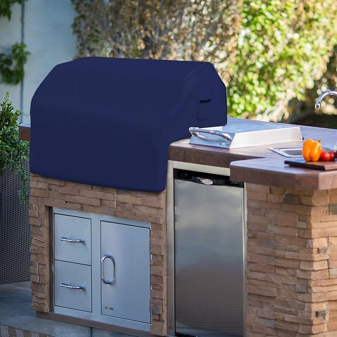 Covers & all Built-in Outdoor Grill Cover, Durable 12 Oz Waterproof Cover Max Material with Air Pocket & Elastic for Snug Fit (36" W x 26" D x 24" H Inches, Blue)