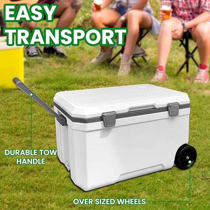 34-127 Quart Insulated Portable Cooler with Heavy Duty Wheels Keeps Ice for up to 5 Days, Great for Drink, Beach, Camping, Tailgating, Sports, & More