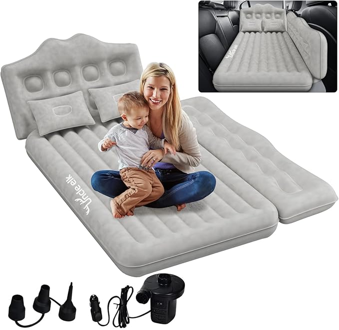 Car Air Mattress Back Seat: Inflatable Car Mattress for Back SUV, Car Beds Thickened Camping Air Mattress with Air Pump, Portable Car Travel Sleeping Mattres for Truck, SUV, Sedan(Grey)