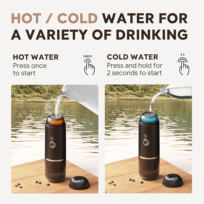 Rich Crema Portable Electric Espresso Coffee Maker, Fast self-heating 2 IN 1 Extraction System Espresso Machine,Support Ground Coffee and NS capsule, for Travel,Car,Hiking,Climbing(Black)