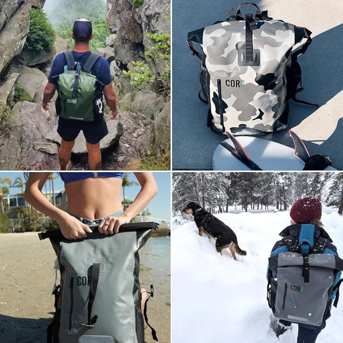 COR Surf Waterproof Dry Bag Backpack with Padded Laptop Sleeve 25L & 40L Heavy Duty, Roll-Top Pack (Camo, 25L)