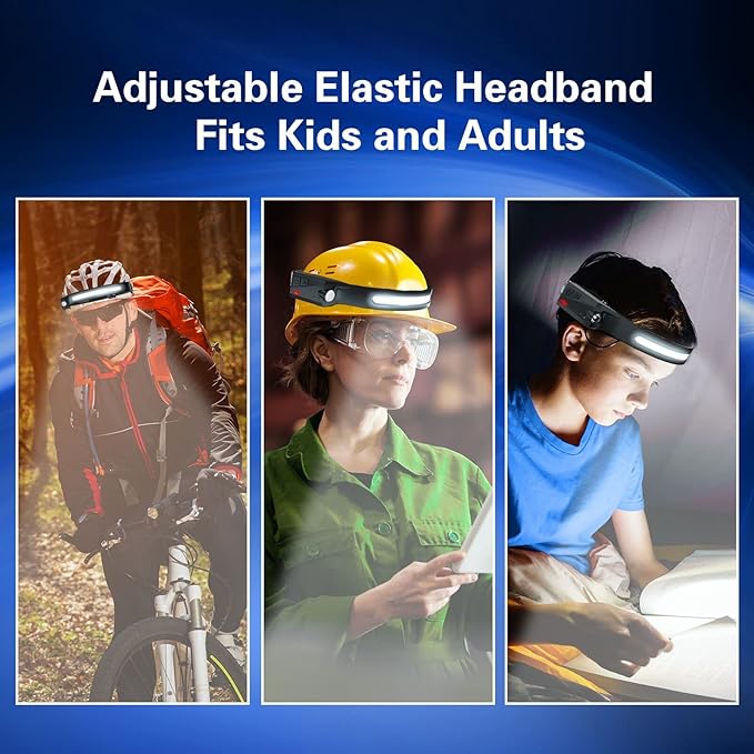 COSOOS LED Headlamp Rechargeable Flashlight with Red Light & Carry Case, 1000 Lumen Bright Headlamp Wide Beam & Spot Light,Sensor Mode,2.4 oz Lightweight Headlight for Hardhat, Camping Essential