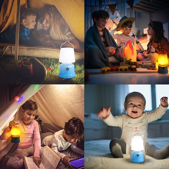 Onite 2 Pack Kids Camping Gear, Lanterns Battery Powered Led, with Flame Flicker Lighting Mode, 600Lm, for Kids Camping Chair, Bedroom, Festival, Party Decoration and Outdoor