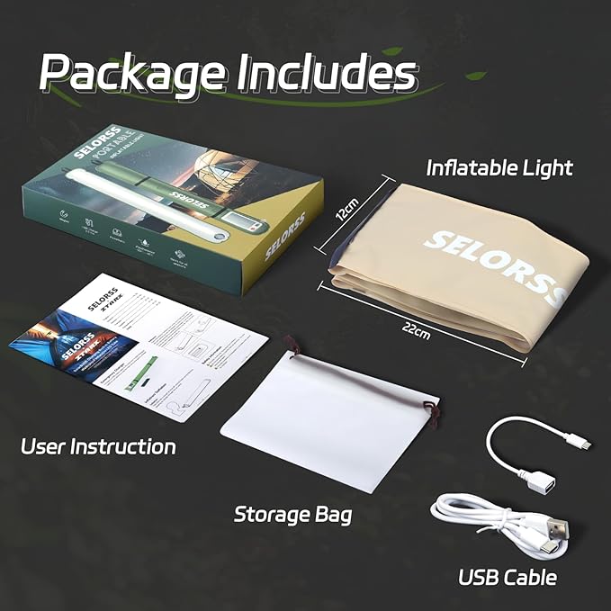 SELORSS Inflatable Outdoor Camping Light, Meets IP66 Waterproof Standard, Provides 2000 mAh Charging, Suitable for Camping, Hiking, Traveling and Other Outdoor environments.