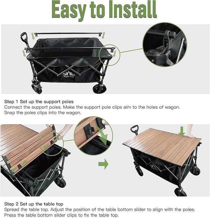 Night Cat Table Top for Wagon: Foldable Wagon Table Top Aluminum Alloy Heavy Duty for Camping Picnic 34"x20"