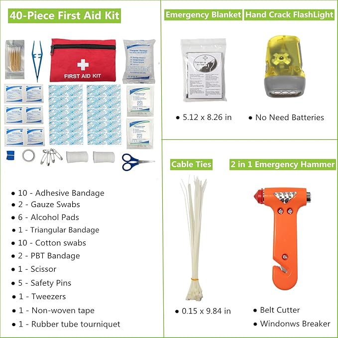 HolaKit 78-Piece Car Emergency Kit - Comprehensive Roadside Assistance Kit with Jumper Cables, Portable Air Compressor, Tow Straps, First Aid Kit, and Essential Safety Tools for Men and Women