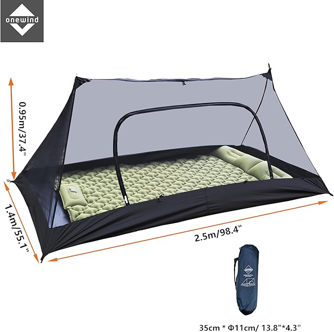 Onewind Mesh Tent with Bathtub, Ultralight Mosquito Net Inner Tent with No-See-Um Breathable Mesh Double Sided Zipper for Camping and Hiking, Black