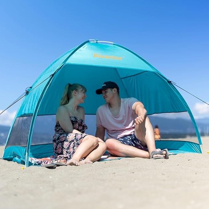 Alvantor Beach Tent Beach Umbrella Outdoor Sun Shelter Cabana Automatic Instant Pop-Up UPF 50+ Portable Beach Shade Camping Fishing Hiking Canopy Easy Set Up Light Weight Windproof for 2-3 Person