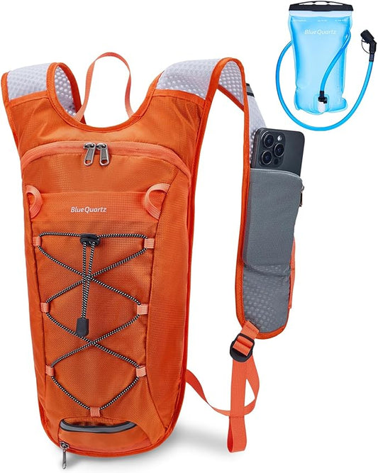 Blue Quartz Hydration Backpack with 2L Water Bladder, Hiking Water Backpack for Women Men, Lightweight Cycling Daypack with Phone Pocket & Helmet Net Bag, Hydration Pack for Biking, Running, Skiing