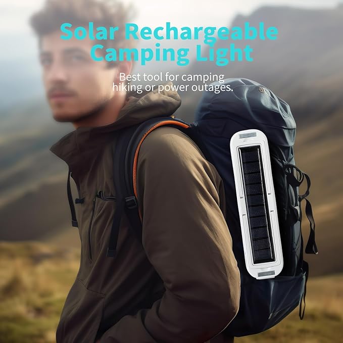 Solar Rechargeable Camping Lantern - 2000 Lumens, 4 Light Modes, Portable Power Bank (White)