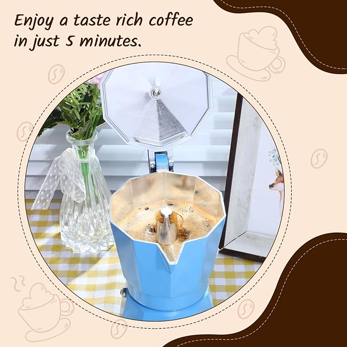 Coffee Pot 6 Cup Electric Espresso Coffee Maker Italian Moka Maker 300ml Portable Aluminum Espresso Machine Cafetera Moka Pot with Detachable Base, Gift for Home Travel(Blue)