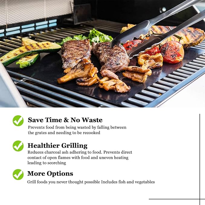 UBeesize 3 Pack Grill Mats for Outdoor Grill, Heavy Duty Grill Mats, Non Stick BBQ Grill Mats & Baking Mats, Resuable and Easy to Clean, Works on Gas Charcoal and Electric BBQ-15.75 x 13 Inch