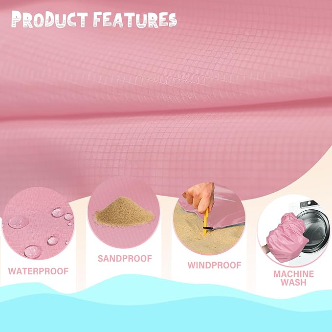 Beach Blanket Waterproof Sandproof 1-7 Adult Oversized 78 '' × 81 '' Lightweight Durable Compact Sand Free Beach Mat for Travel Camping Hiking Picnic Blanket Extra Large