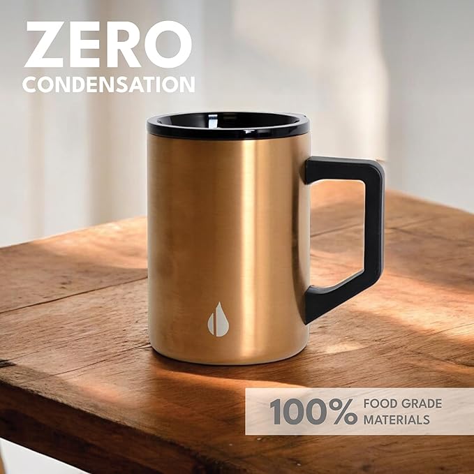 Elemental Insulated Coffee Mug - Triple-Wall Stainless Steel Summit Travel Cup for Hot and Cold Drinks - Thermal Coffee Mug with Lid and Handle for Camping, Office & Travel 16oz - Copper