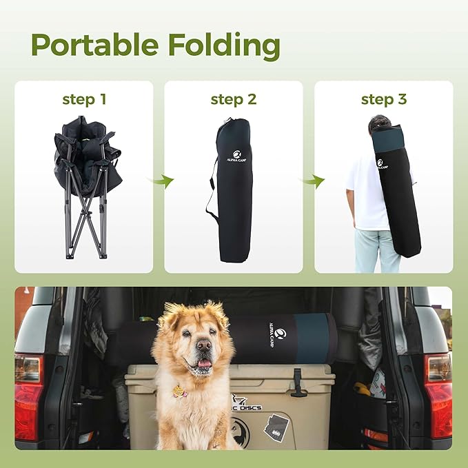 ALPHA CAMP Oversized Camping Folding Chair Heavy Duty Lawn Chair with Cooler Bag