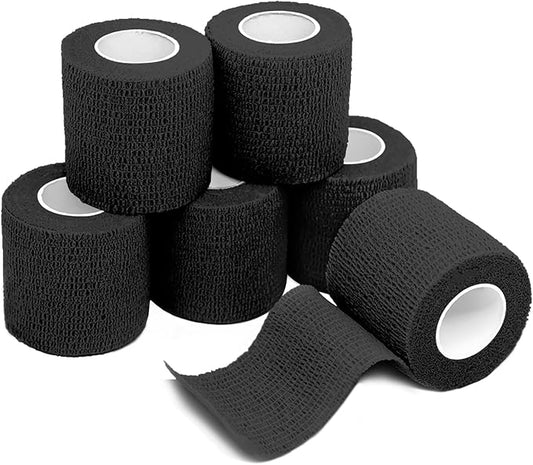 FriCARE Self Adhesive Bandage Wrap, Medical Tape in First Aid Kit, Cohesive Bandages for Wounds Sport Vet, FSA/HSA Eligible, 2 Inches X 5 Yards 6 Rolls, Black