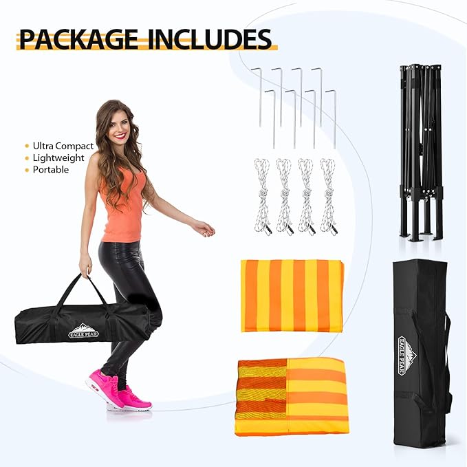 EAGLE PEAK Flex Ultra Compact 4x4 Pop-up Canopy, Sun Shelter, Changing Room, Portable Privacy Canopy Cabana for Pool, Fashion Photoshoots, or Camping, 4x4 ft, Yellow/Orange