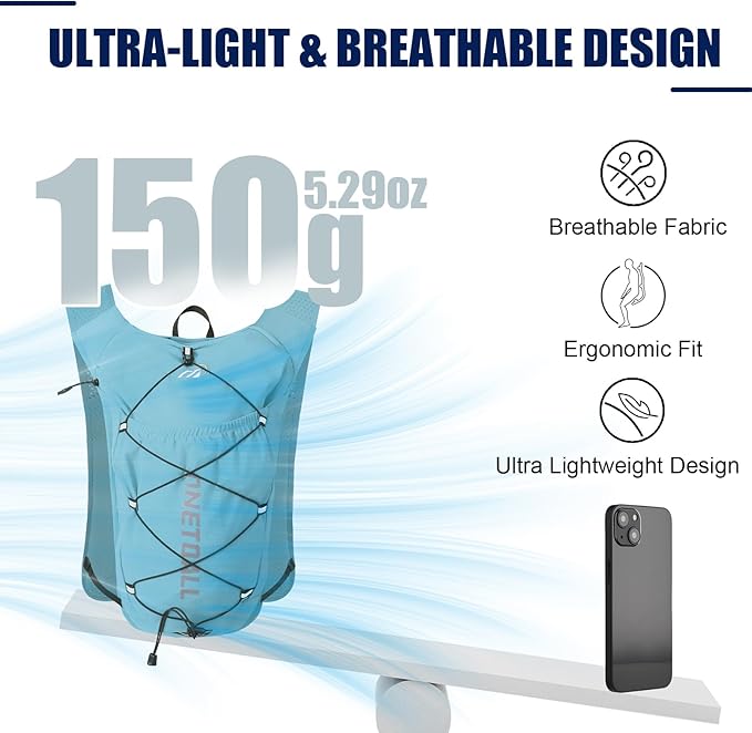Running Vest for Women & Men, Lightweight 150g Hydration Backpack, 6L Pack for Trail Running, Marathon, Hiking, Cycling, Jogging, Adjustable Fit