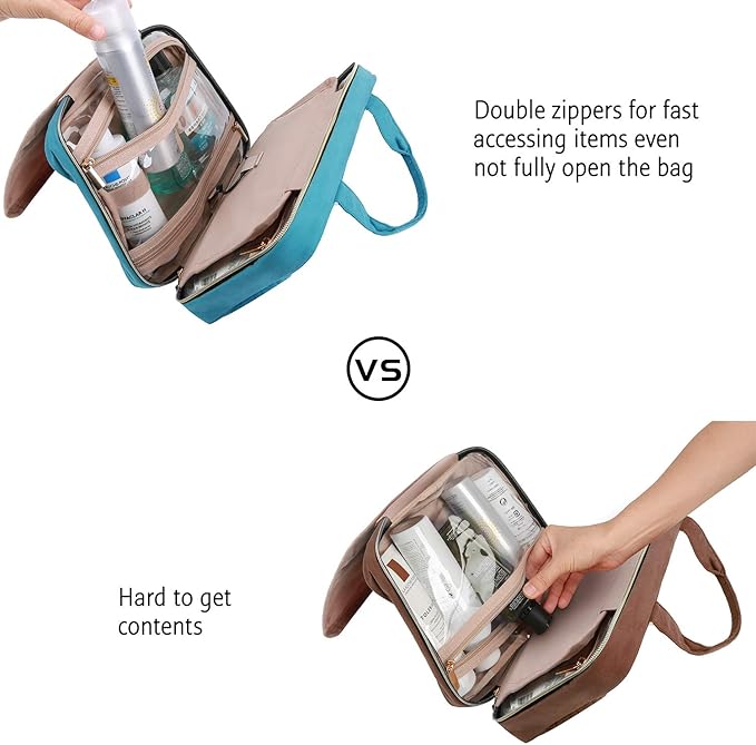 BAGSMART Toiletry Bag Travel Bag with hanging hook, Water-resistant Makeup Cosmetic Bag Travel Organizer for Accessories, Shampoo, Full Sized Container, Toiletries, Teal