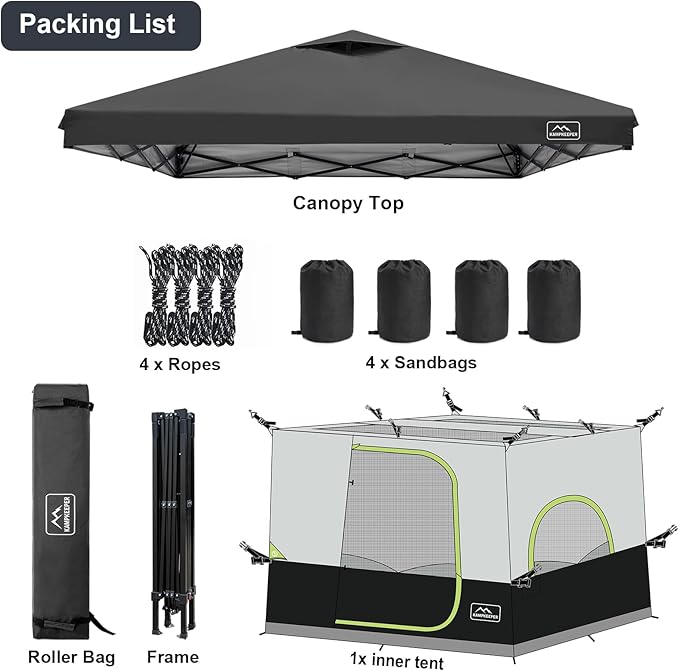KAMPKEEPER 6 Person Camping Tent, 10x10 Pop Up Canopy Tent with Camping Inner Tent, Converts 10'x10' Straight Leg Canopy into Camping Tent–Fully Vented Roof(Canopy & Frame Included)