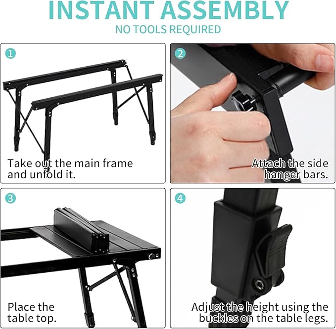 Camping IGT Folding Table, Portable for Outdoor Picnic, Ultralight with Carry Bag, Switchable Tabletop for Multi-Functional Use IGT Beach (Widen Black)