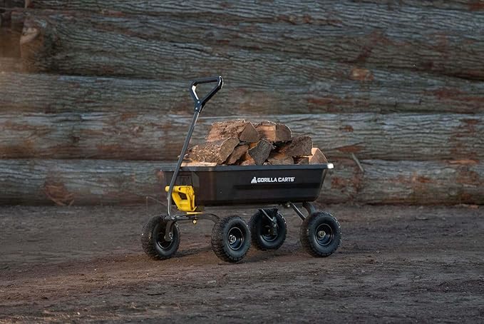 Gorilla Carts Heavy-Duty Dump Cart, Patented Quick-Release Dumping, Steel Frame, 600 lb Capacity, No-Flat 10-Inch Tires, Utility Wagon for Garden, Yard, Beach