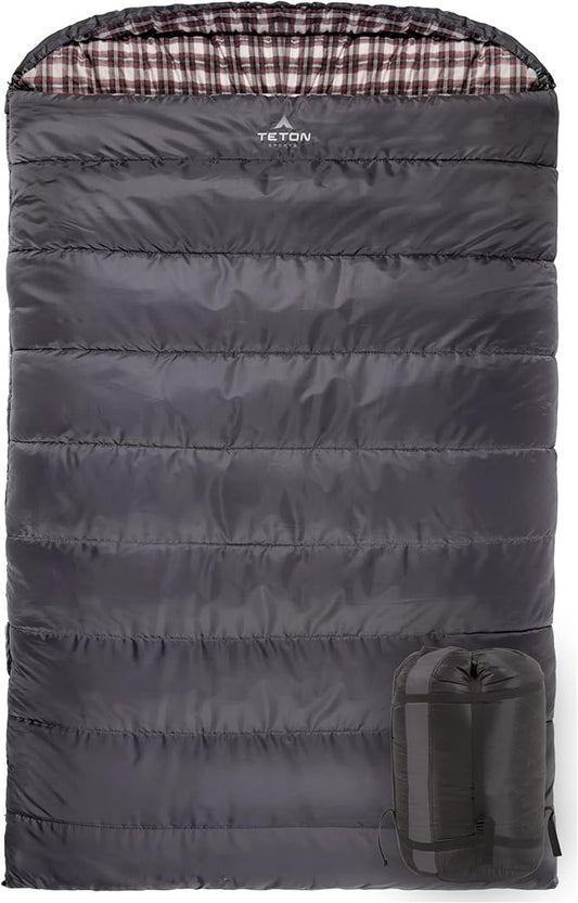 Teton Mammoth Queen Size Double Sleeping Bag- A Warm Bag The Whole Family can Enjoy – Great for Camping, Hunting and Base Camp. Compression Sack Included