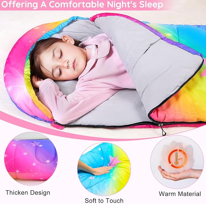 FIOBEE Kids Sleeping Bag for Girls Boys 3 Season Warm & Cool Weather Youth Camping Sleeping Bags with Backpacking Bag Waterproof for Traveling Hiking Indoor Outdoor Camping Essentials