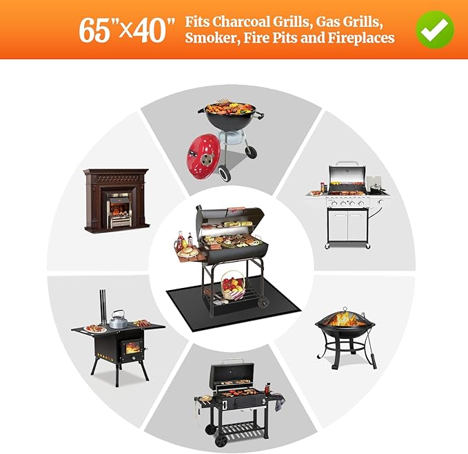 65 ×40 inches Under Grill Mats for Outdoor Grill/ Fireproof Fire Pit Mat for under Fire Pit Fireplace, BBQ Mat under BBQ Waterproof Oil-Proof Grill Floor Pad for Deck Patio Flat Top Smokers Gas Grills