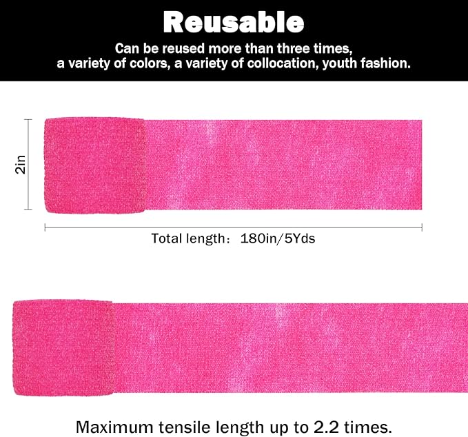 Bandages First Aid Tape Cohesive Bandage First Aid Bandages Cohesive Wrap Adhesive Bandage Self Adherent Cohesive Wrap Bandages Colorful Bandages (Bright Pink, 2-Inch)