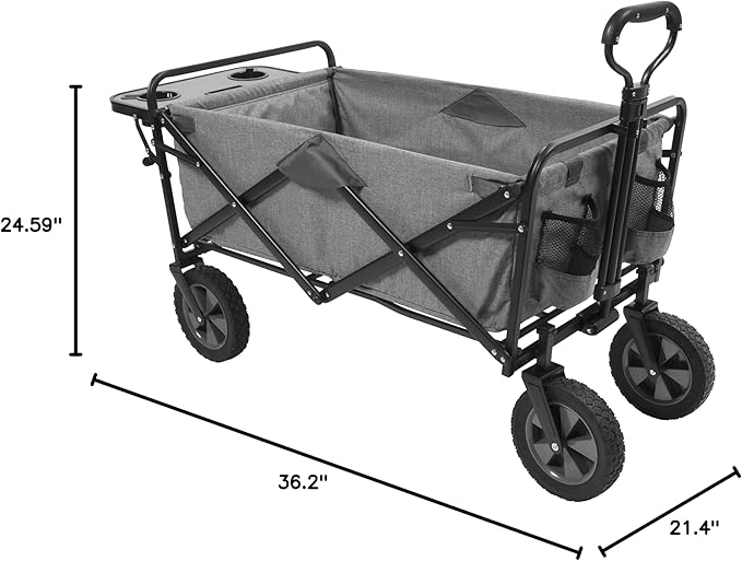 Mac Sports Collapsible Folding Outdoor Utility Wagon (Wagon with Side Table (Utility, Light Grey)